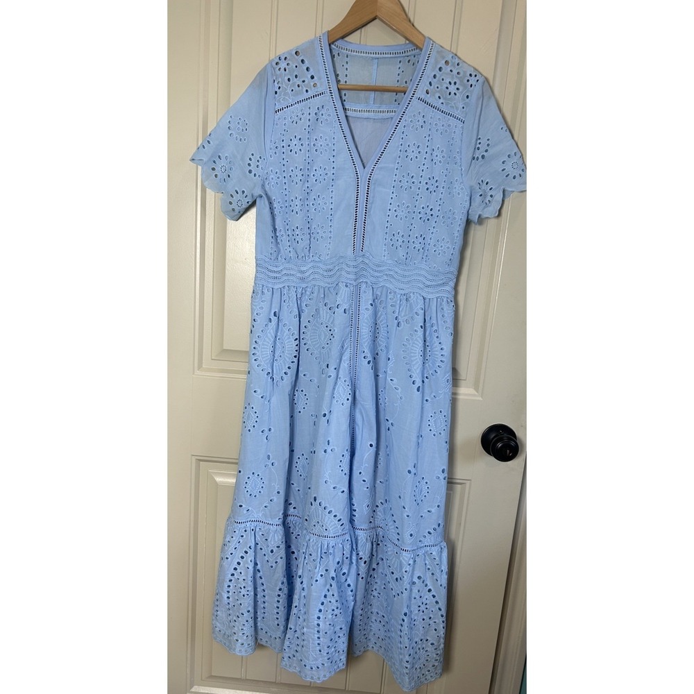 CHICWISH SunnyDay Cutwork EMBROIDERY Dress Sz M Blue Wedding Cocktail Summer NWT